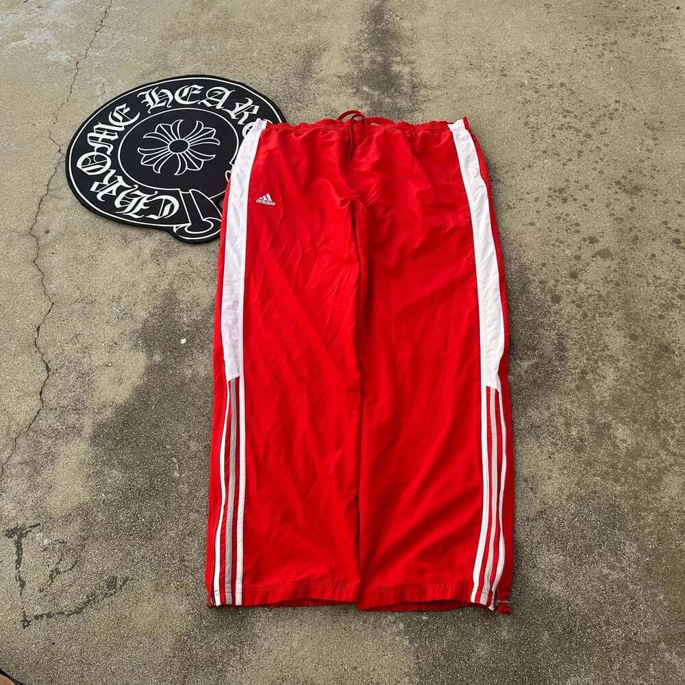 Adidas Track Pants Size 2XL Red White Nylon 3 Stripes